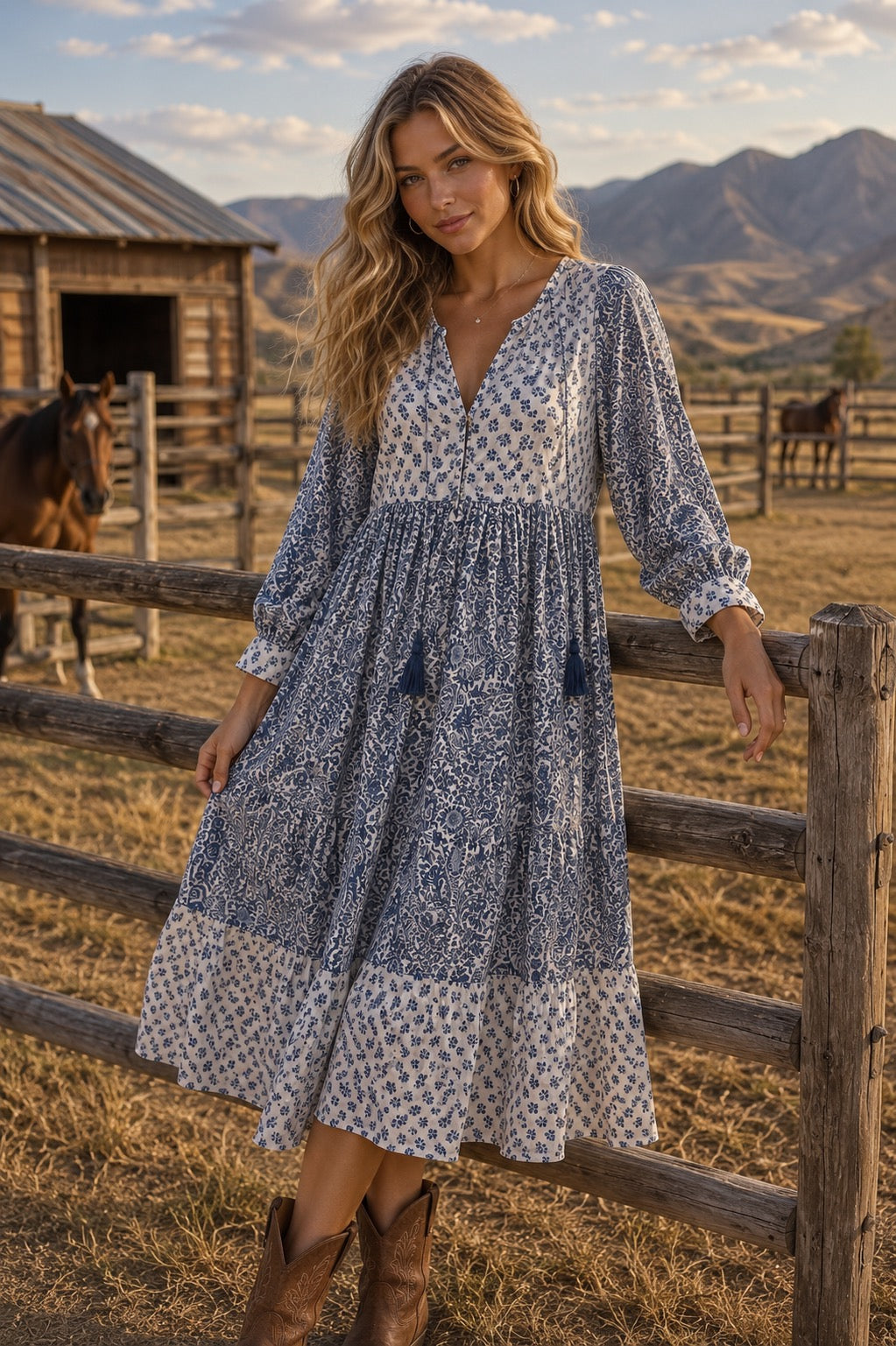 cotton voile midi dress woodblock print in delicate blues CROCHET KNIT DRESS Effortless elegance meets laid Bridal Matching Sets Size:1XL-3XL