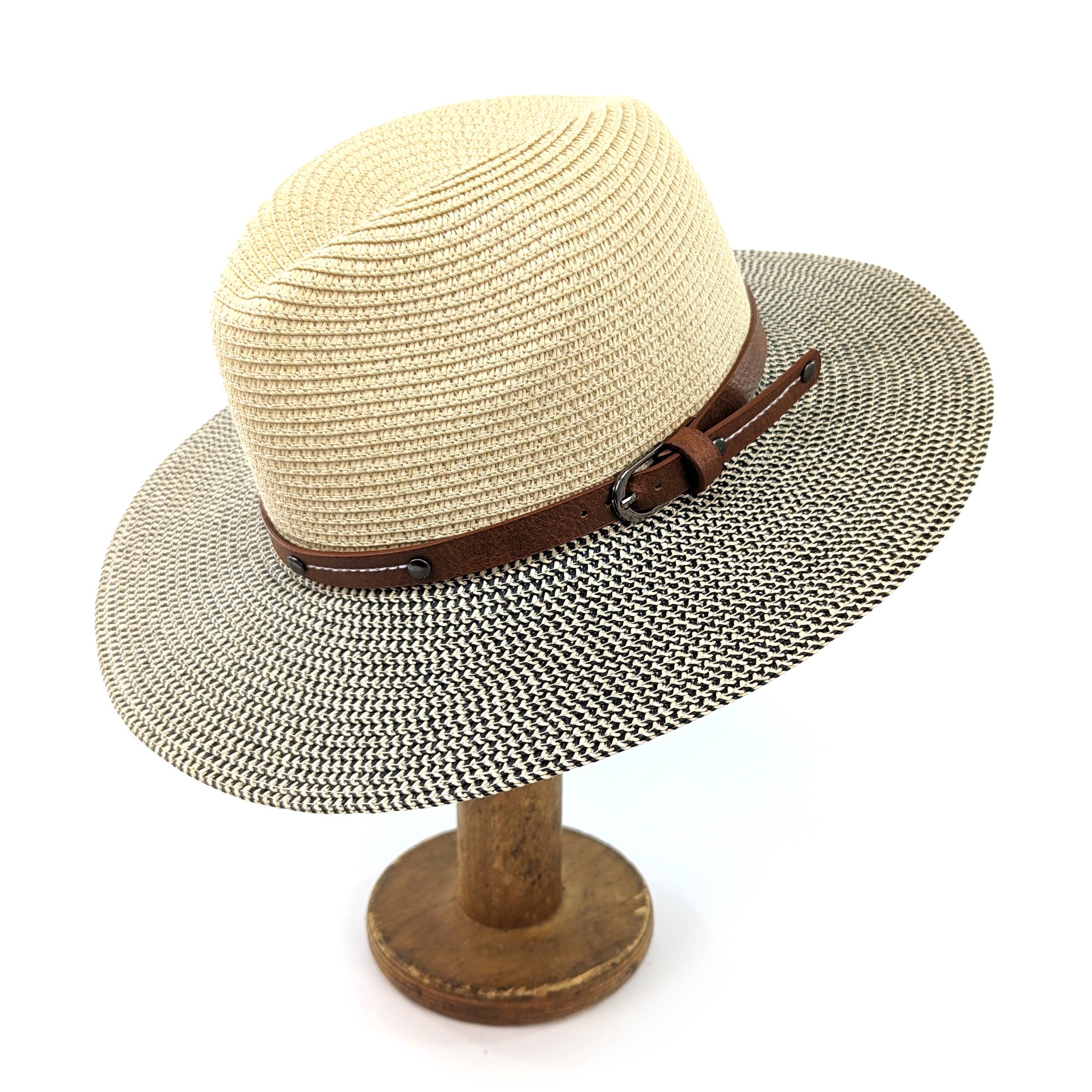 Folding Panama Travel Hat - Mottled/Natural with Belt (57cm)