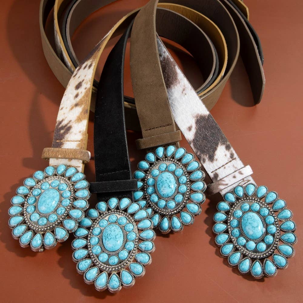 Western Concho Turquoise Stone Buckle Belt: BK