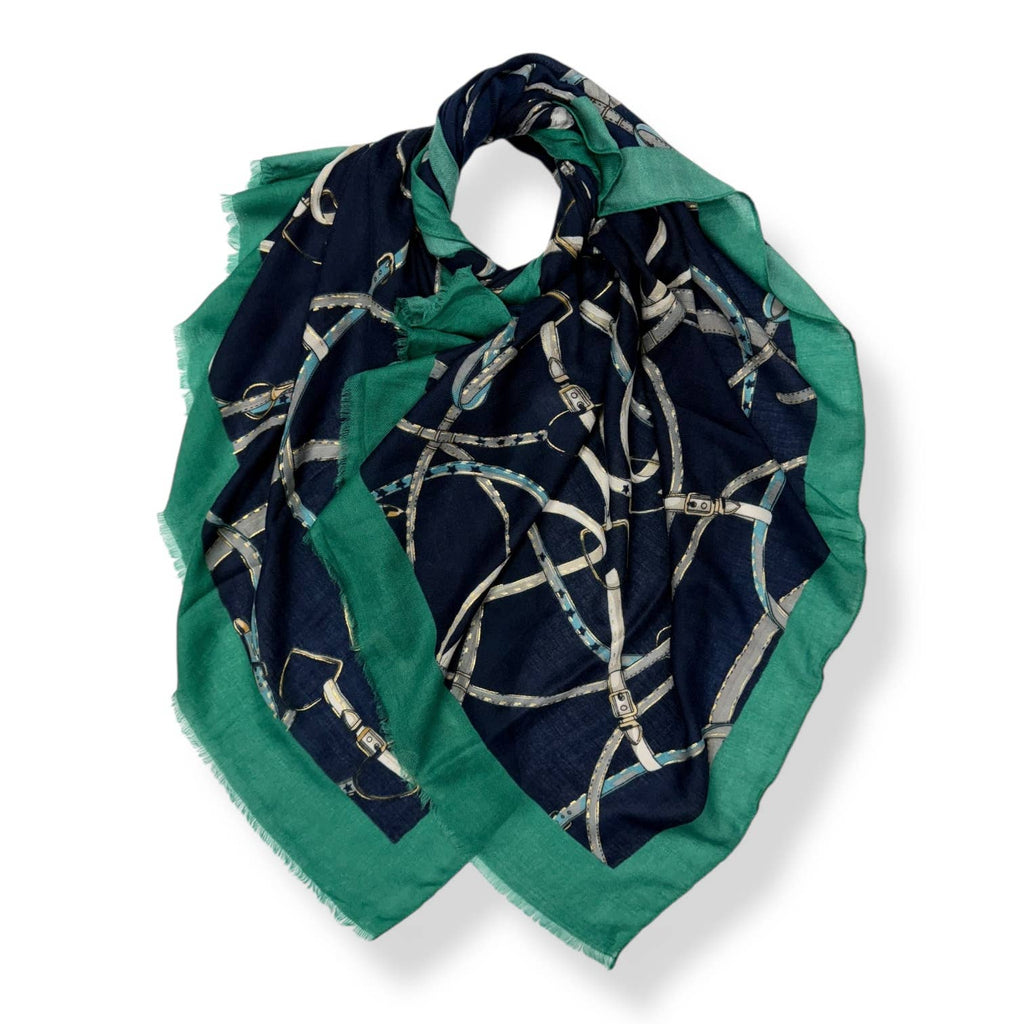 Horse Chain lightweight scarf : Navy Green