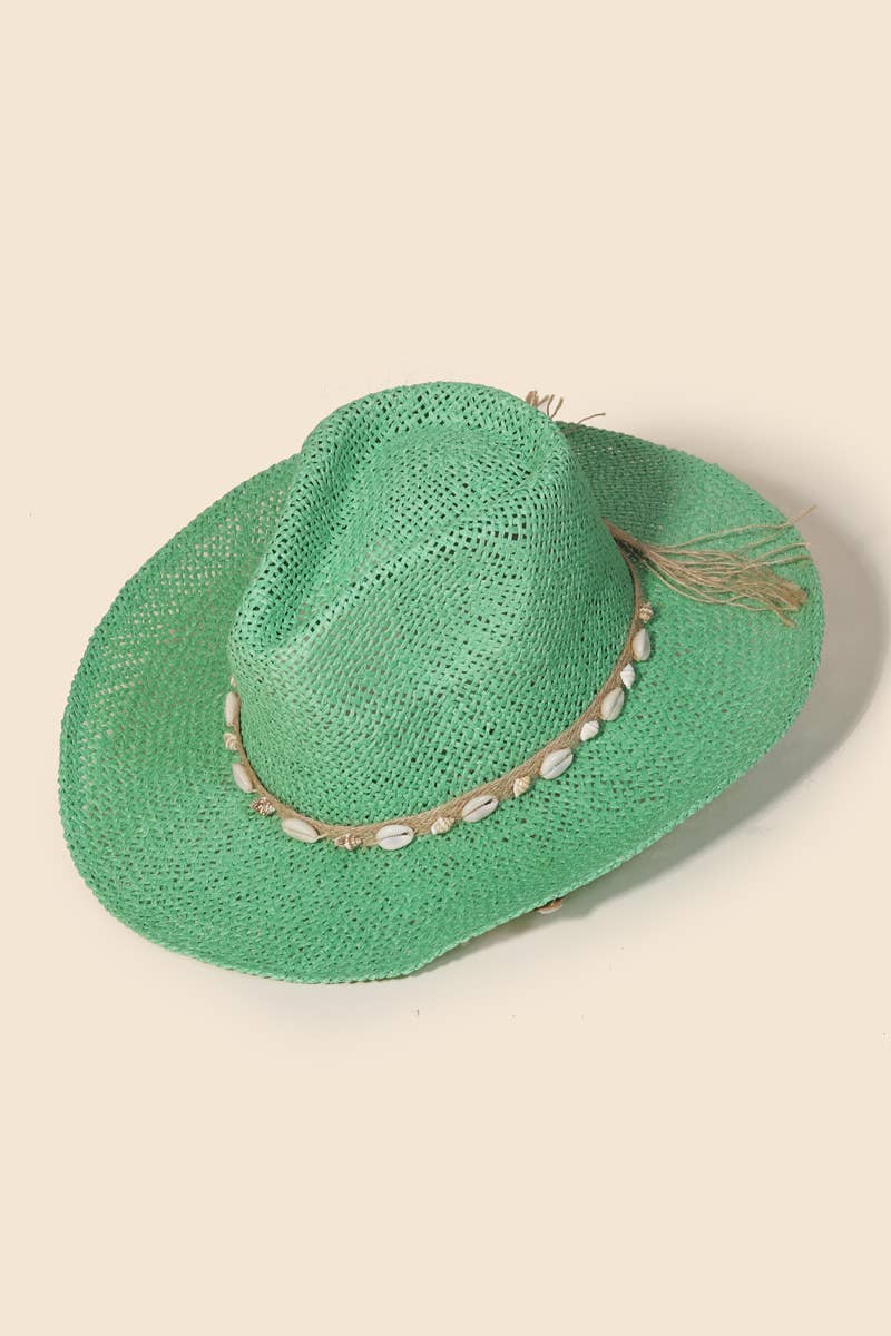 Straw Weave Cowrie Shell Rope Strap Cowboy Hat: IV