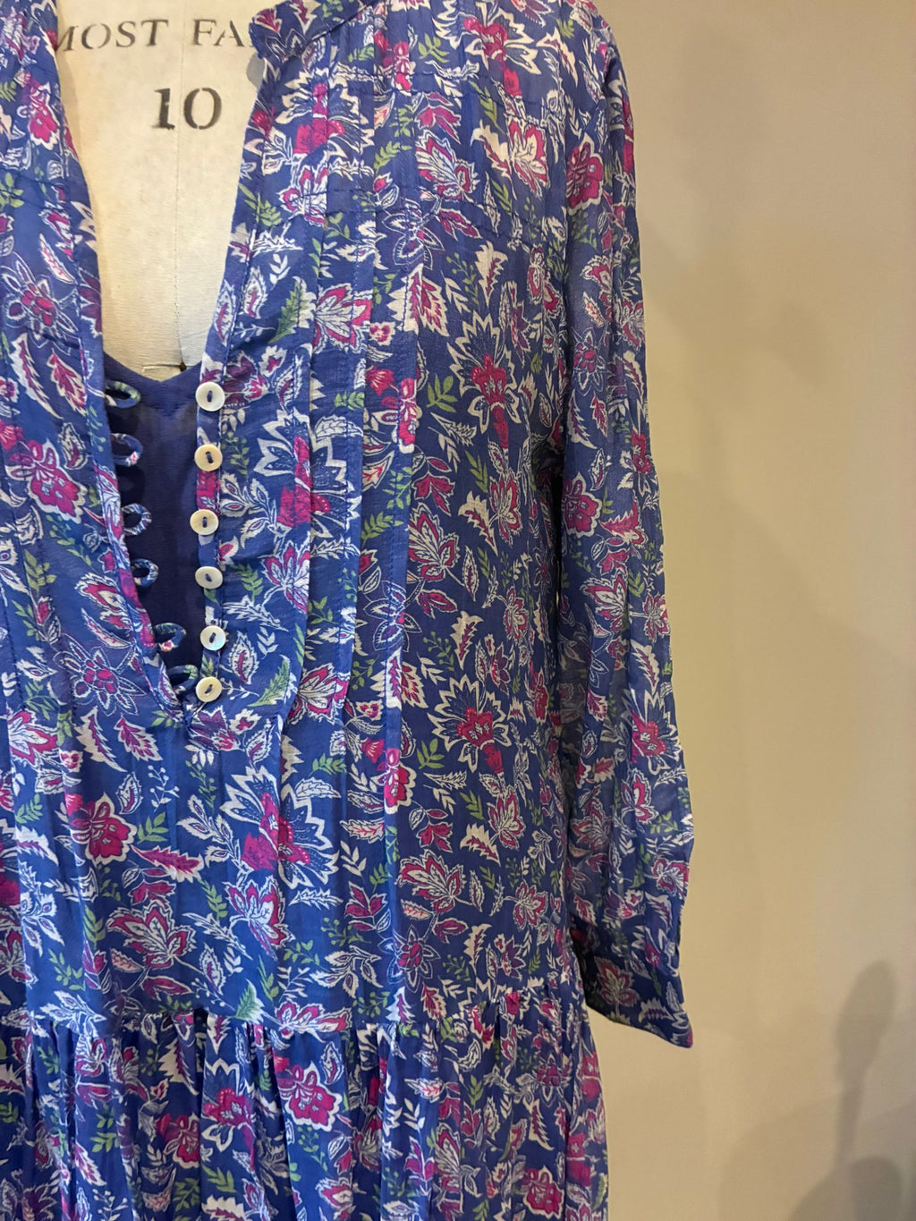 Inky blue cotton / silk mix maxi dress and separate under vest. With side pockets. Beautiful breathable fabric.
