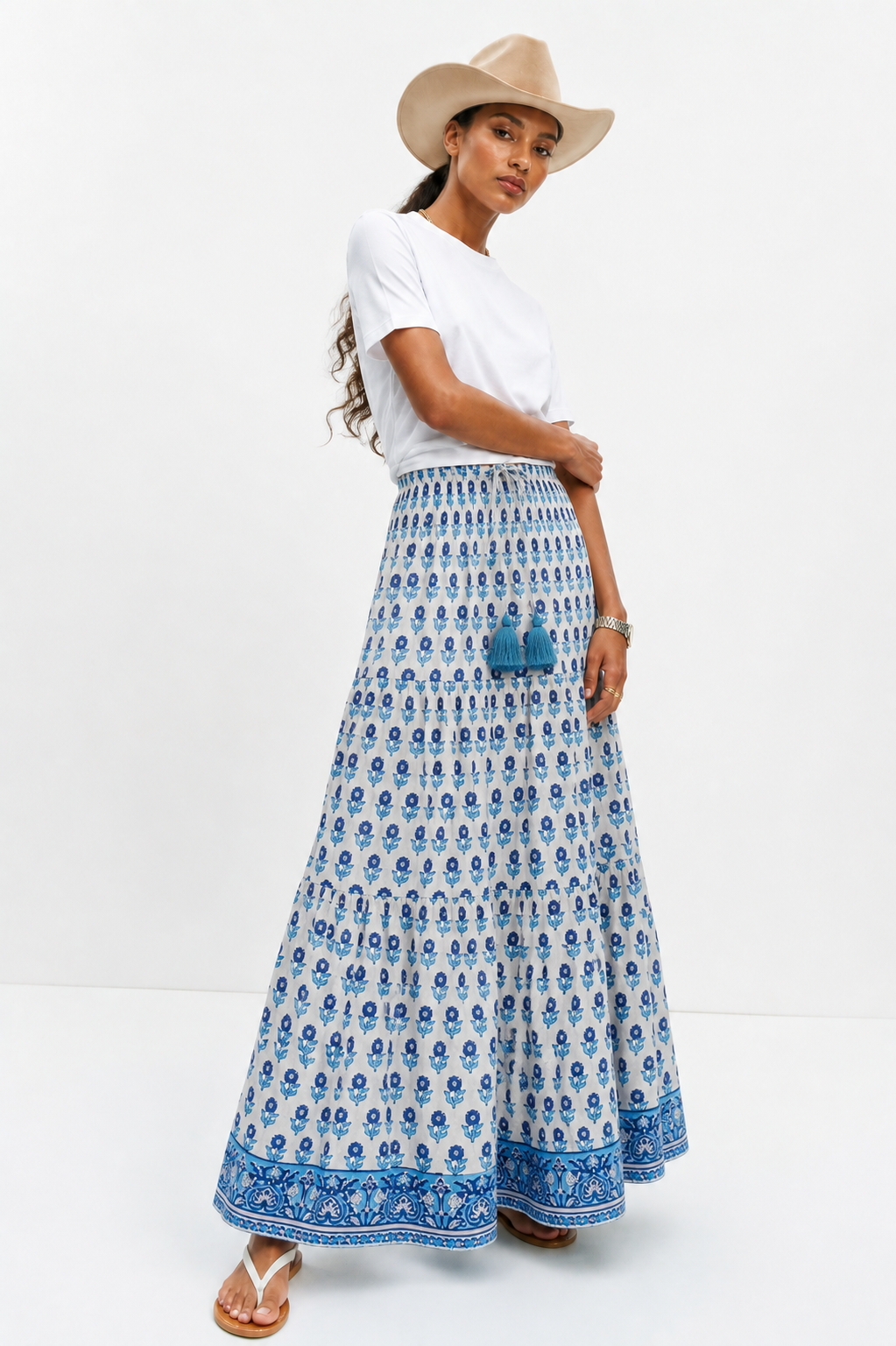 Maxi Gypsy Skirt in Woodblock print