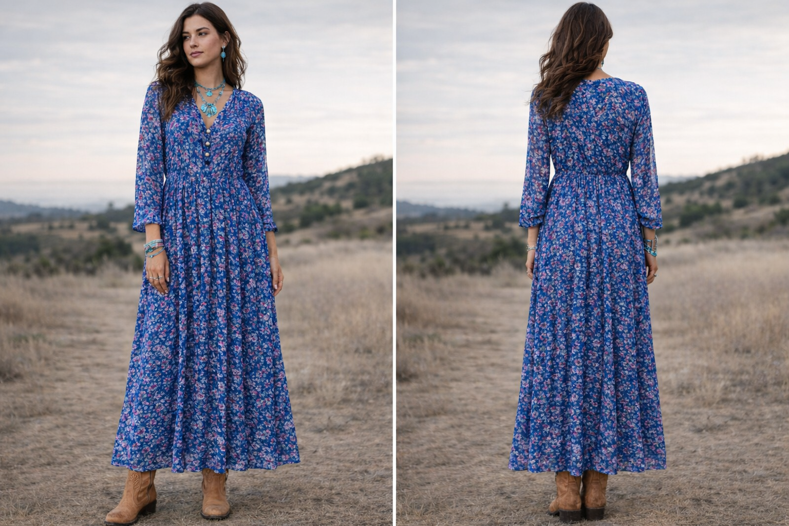 Inky blue cotton / silk mix maxi dress and separate under vest. With side pockets. Beautiful breathable fabric.