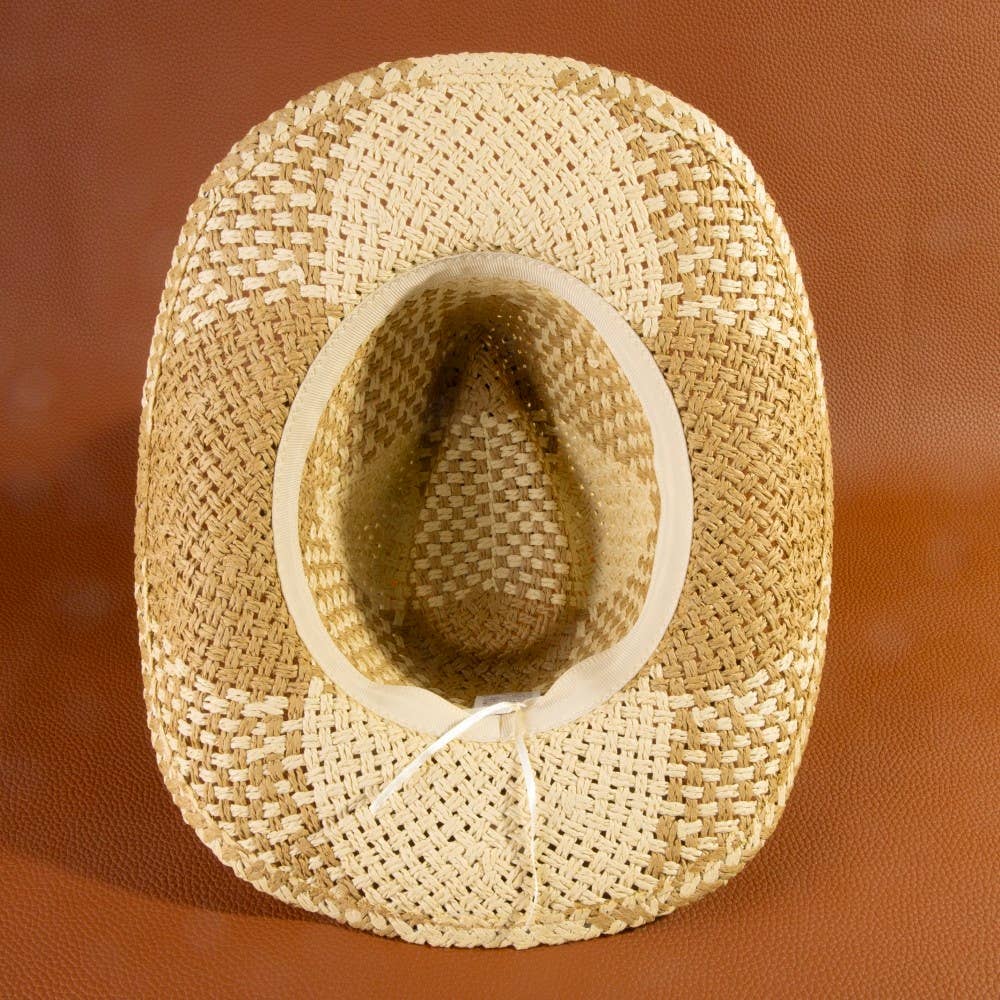 Two Tone Straw Braided Patches Cowboy Hat: KA
