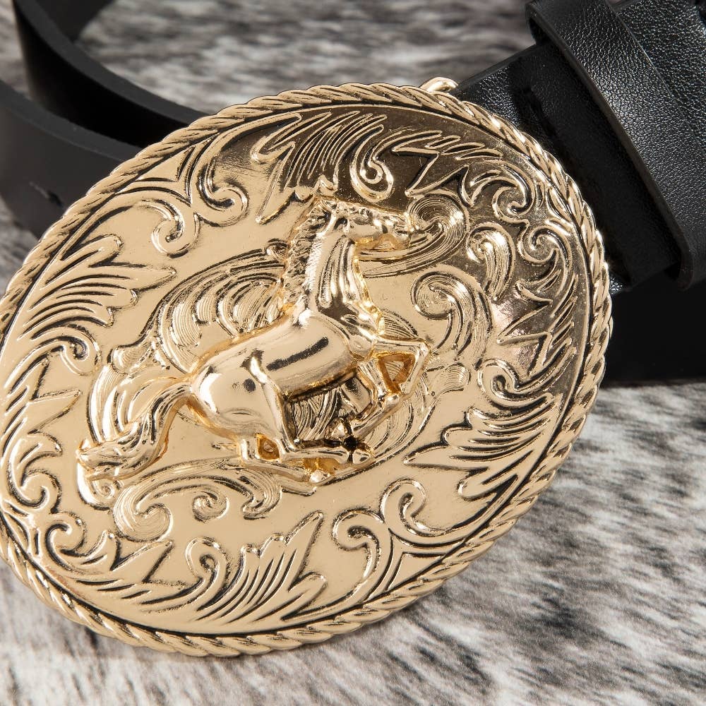 Large Western Horse Medallion Buckle Belt: GBK