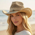Straw Basket Rope Strap Western Cowboy Hat: NATURAL