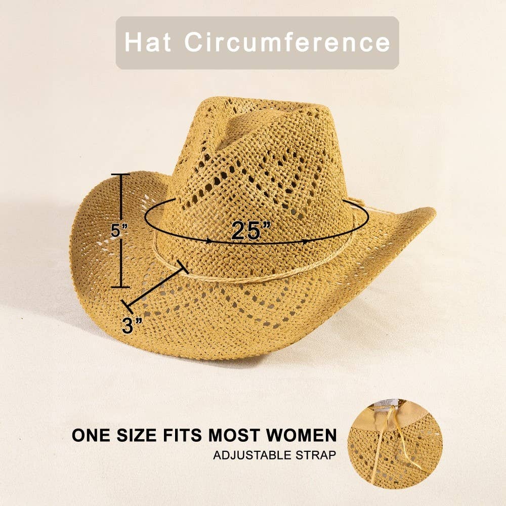 Thin Rope Strap Straw Cowboy Hat: KA