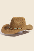 Mixed Beaded And Rope Western Fedora Straw Hat: KA