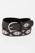 Western Boho Embroidered Pattern Vegan Leather Belt: BK