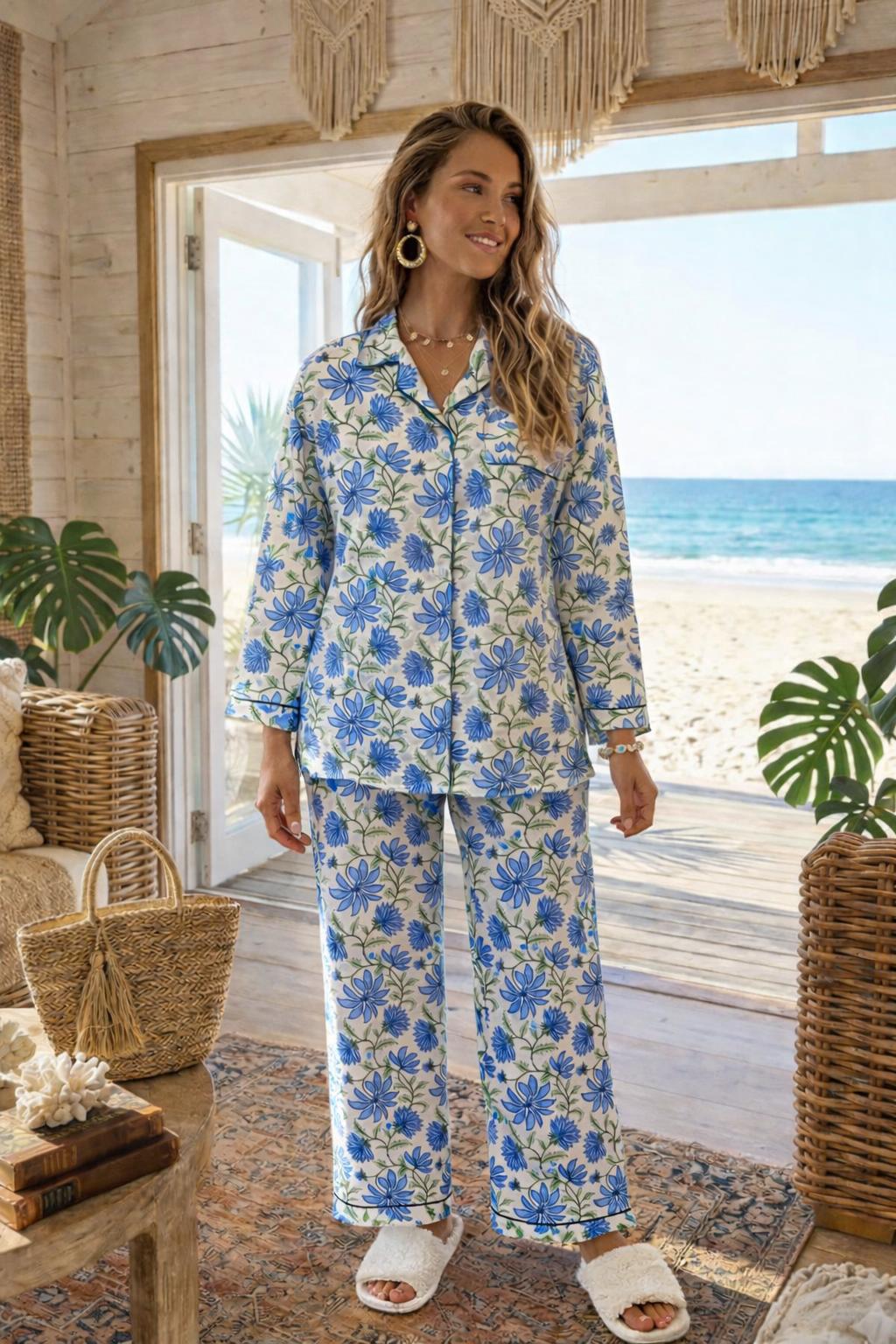 Woodblock Blue Floral Pyjama Set