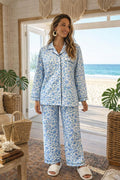 Woodblock Blue Floral Lounge Pyjama Set