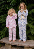 Kids horse print pyjamas in woodblock print cotton voile Available in pink and blue