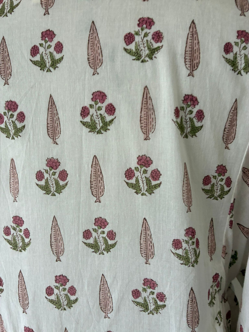 Lalita Cream Woodblock print maxi dress 100% cotton, side pockets and border print hem
