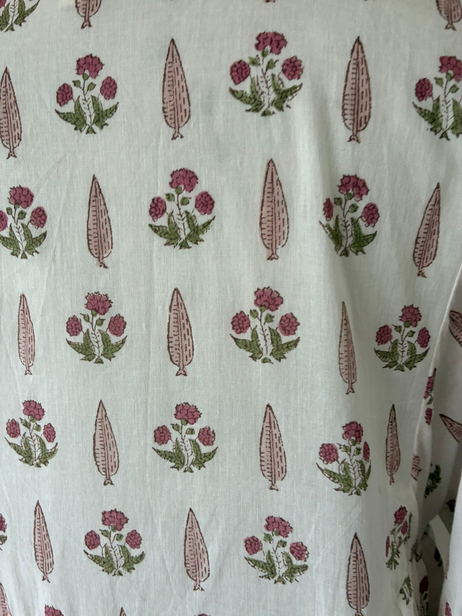 Lalita Cream Woodblock print maxi dress 100% cotton, side pockets and border print hem