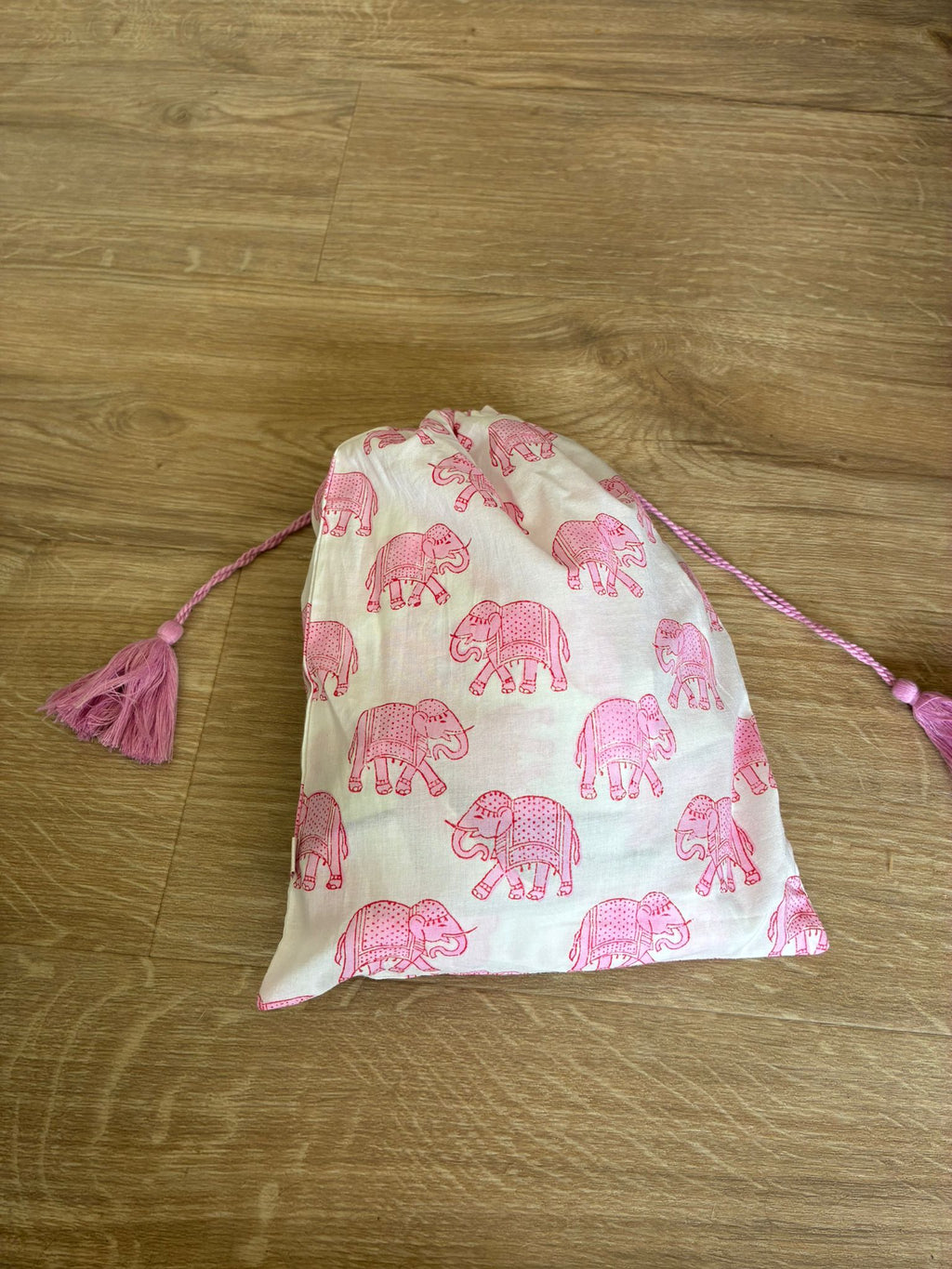 Kids Elephant print pyjamas in woodblock print cotton voile. Available in pink, blue & Green