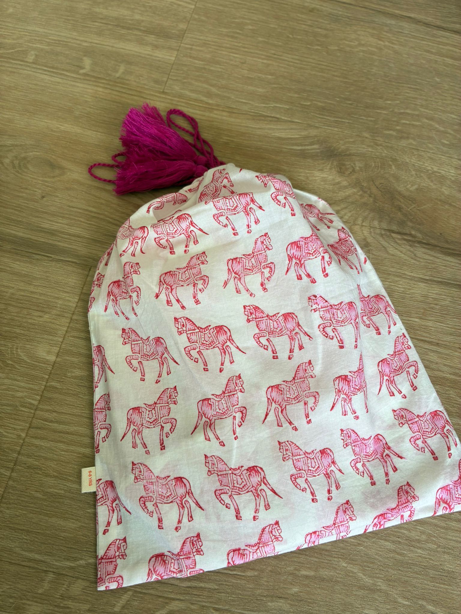 Kids horse print pyjamas in woodblock print cotton voile Available in pink and blue