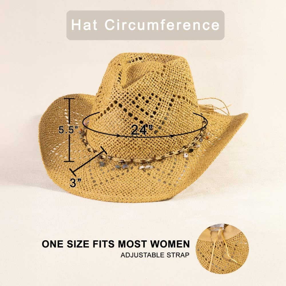 Beaded Strap Straw Cowboy Hat: IV