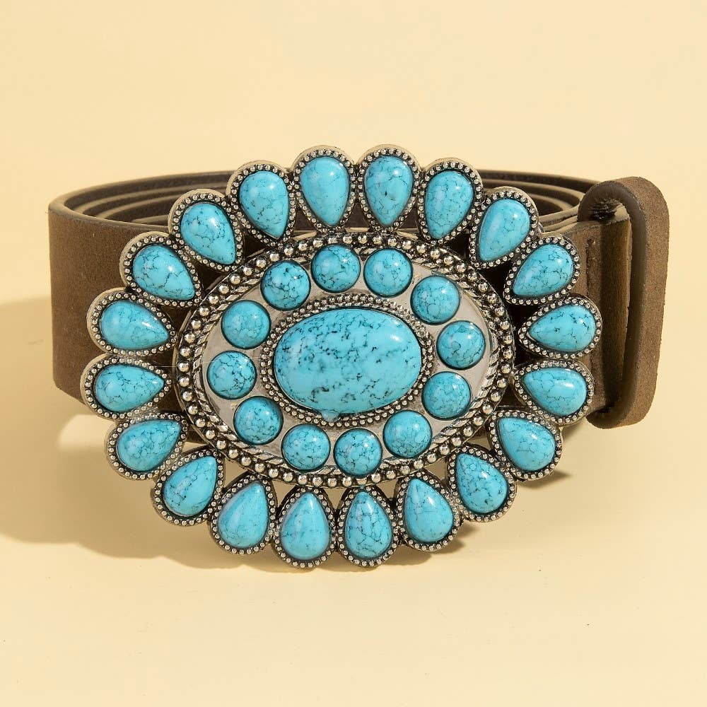 Western Concho Turquoise Stone Buckle Belt: LCO