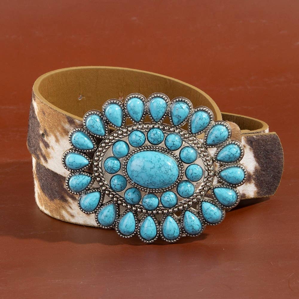 Western Concho Turquoise Stone Buckle Belt: DCO