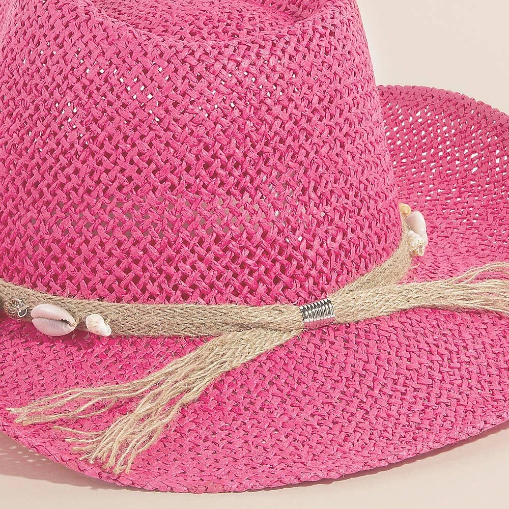Straw Weave Cowrie Shell Rope Strap Cowboy Hat: IV