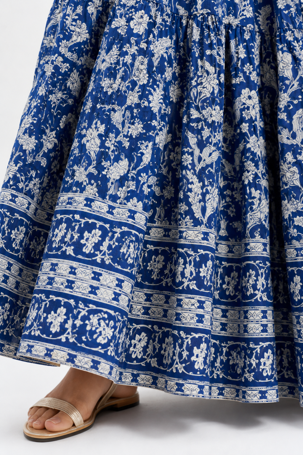 Blue Brianne Woodblock print skirt with border