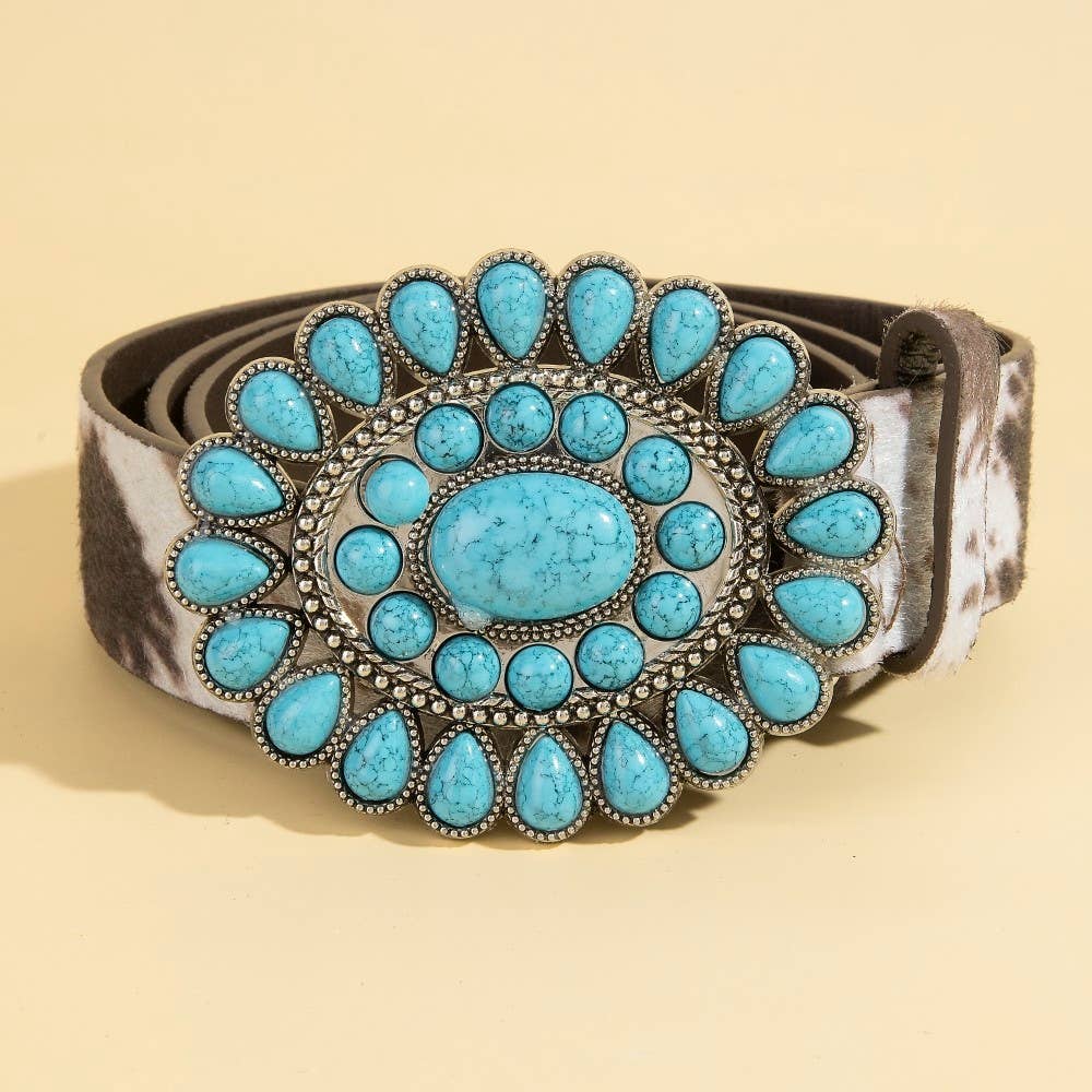 Western Concho Turquoise Stone Buckle Belt: LCO