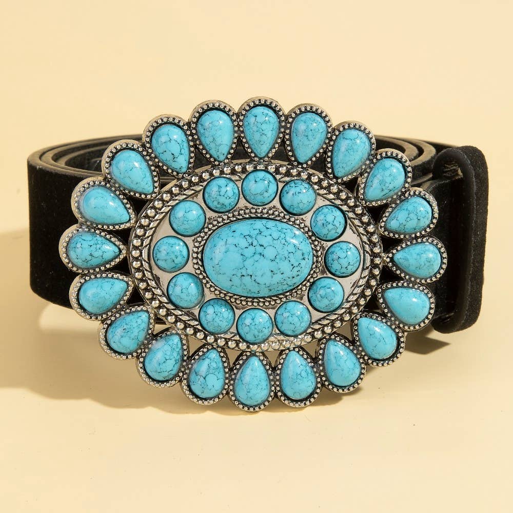 Western Concho Turquoise Stone Buckle Belt: LCO