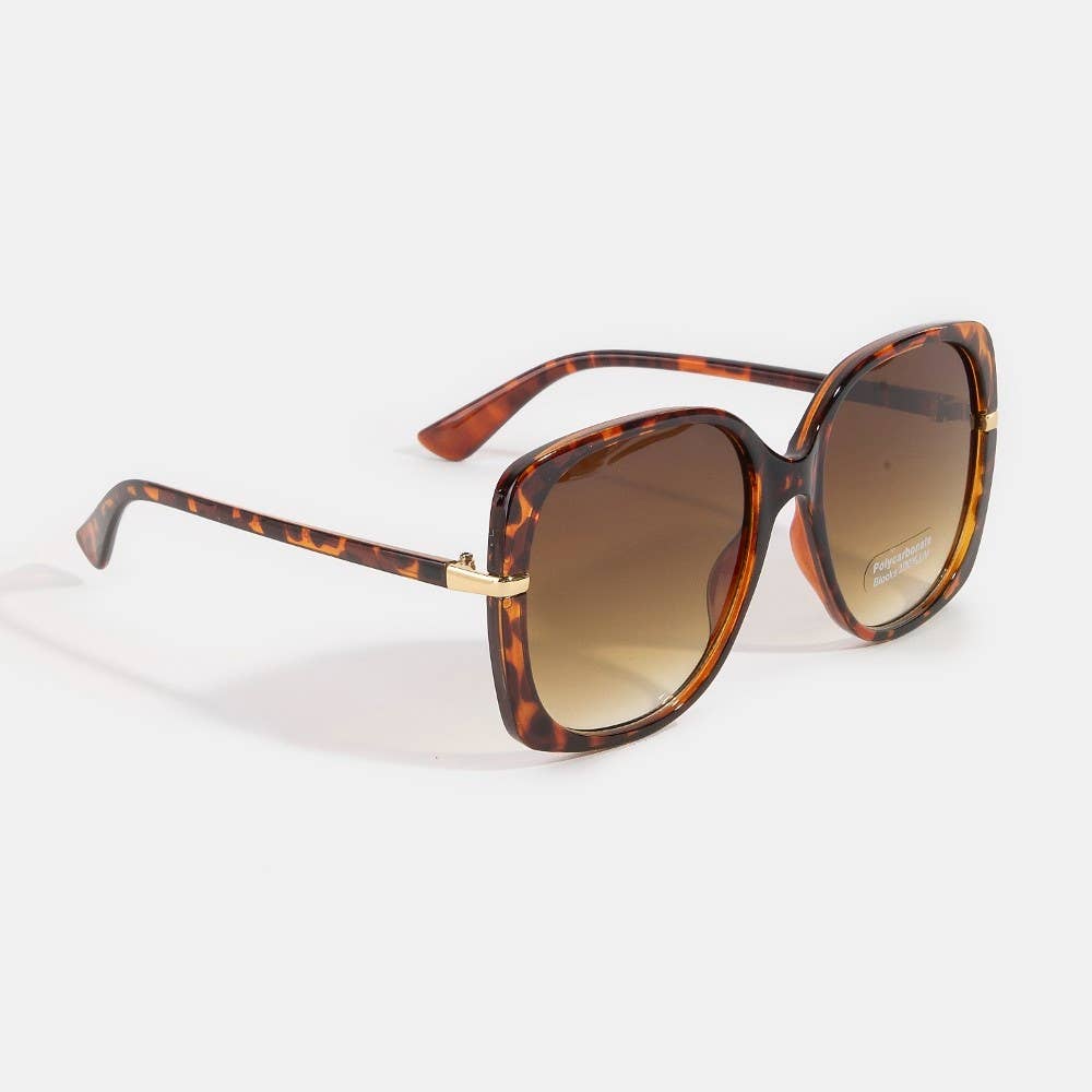 Oversized Square Gold Temple Accent Sunglasses: ASSORTED