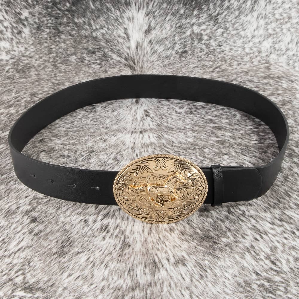 Large Western Horse Medallion Buckle Belt: GBK
