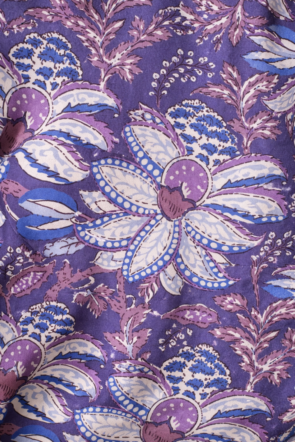 Lilian Wrap Dress - Puff sleeve wrap dress in a purple floral viscose satin, Maxi length