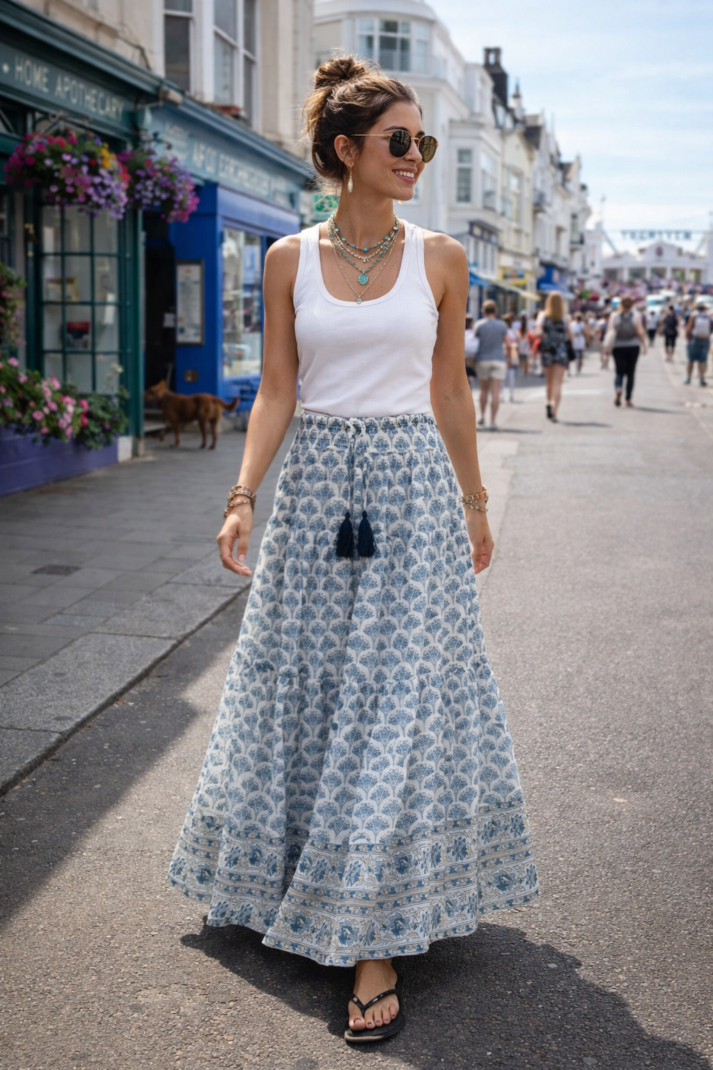 Adalyn Pattern Maxi woodblock printed skirt in green