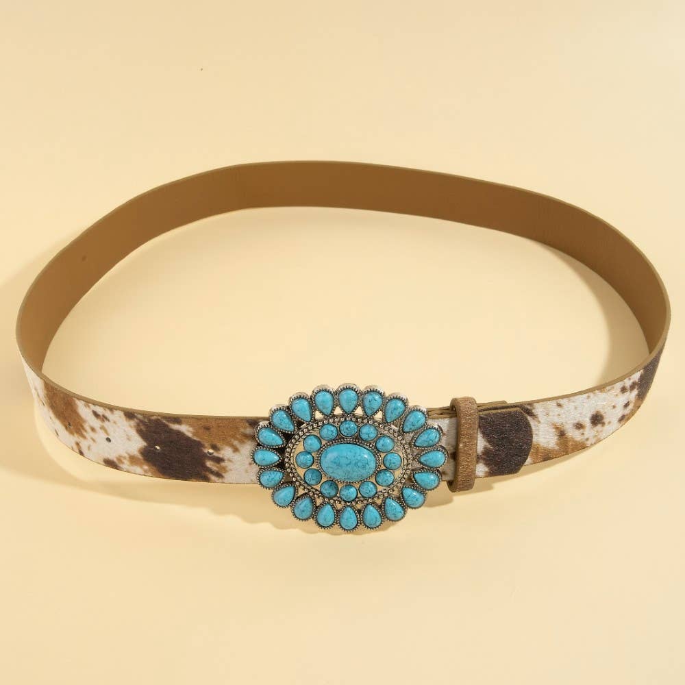 Western Concho Turquoise Stone Buckle Belt: BK