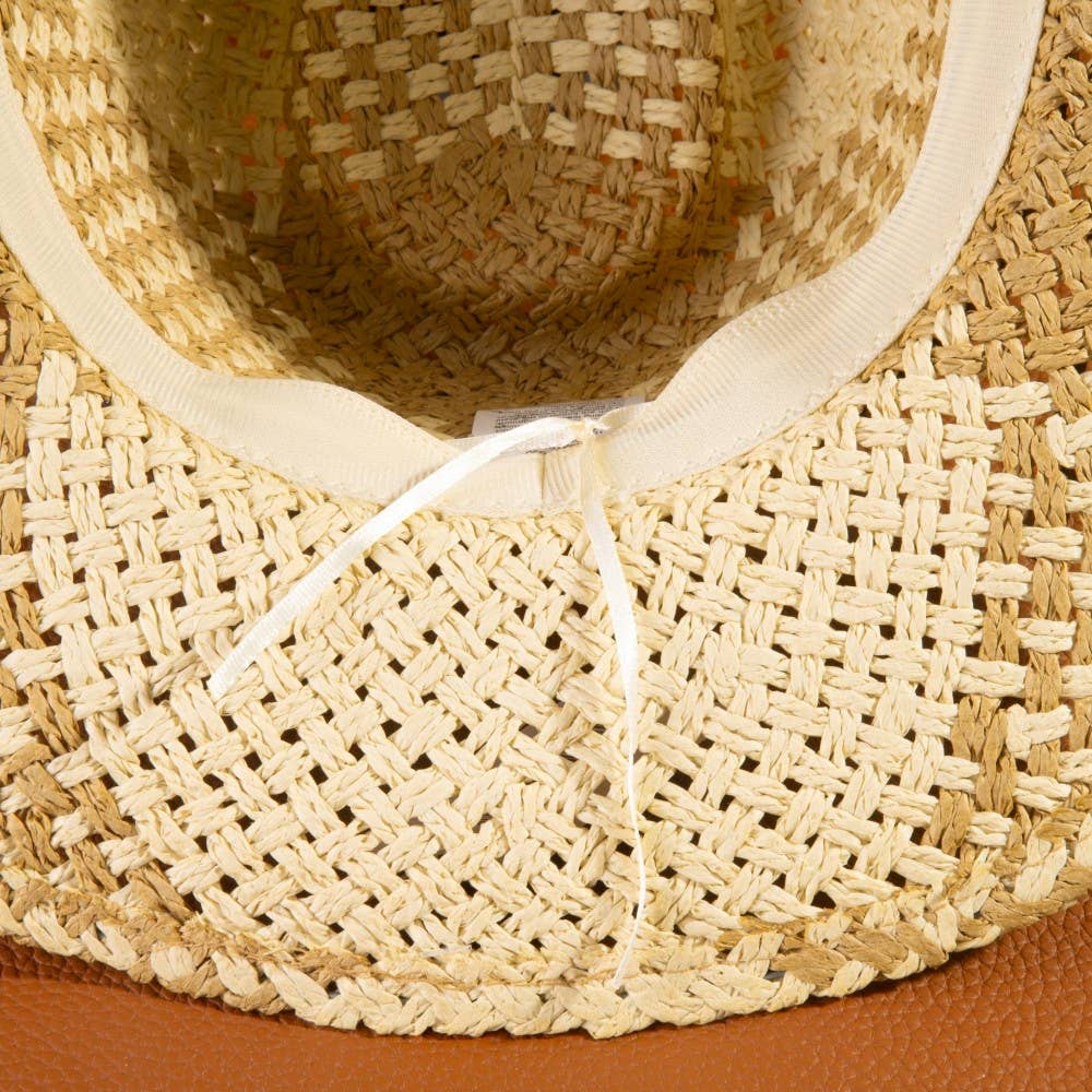 Two Tone Straw Braided Patches Cowboy Hat: KA
