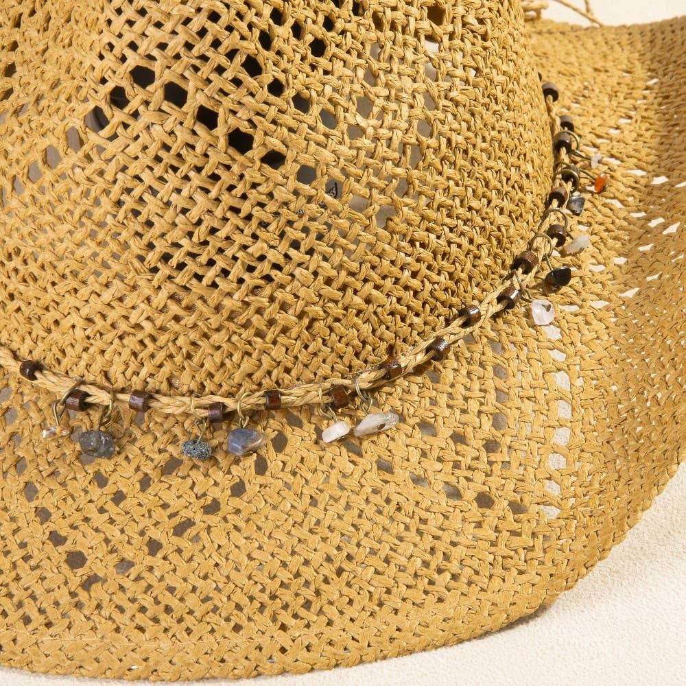 Beaded Strap Straw Cowboy Hat: IV
