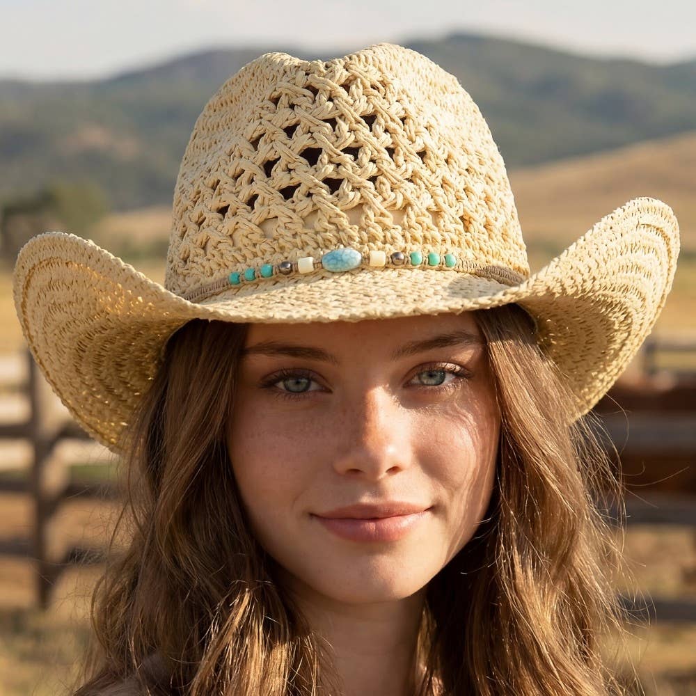 Braided Beads Straw Cowboy Hat: KA