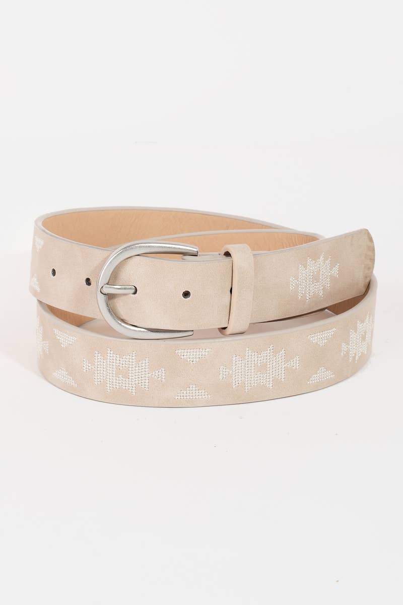 Western Boho Embroidered Pattern Vegan Leather Belt: IV