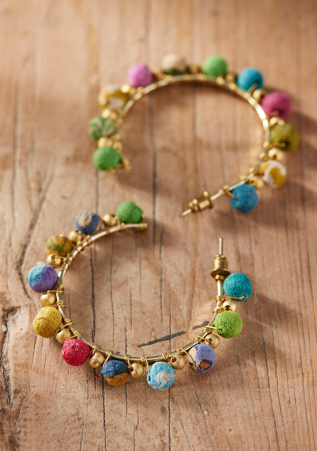 Recycled Sari Bead Hoop Earrings
