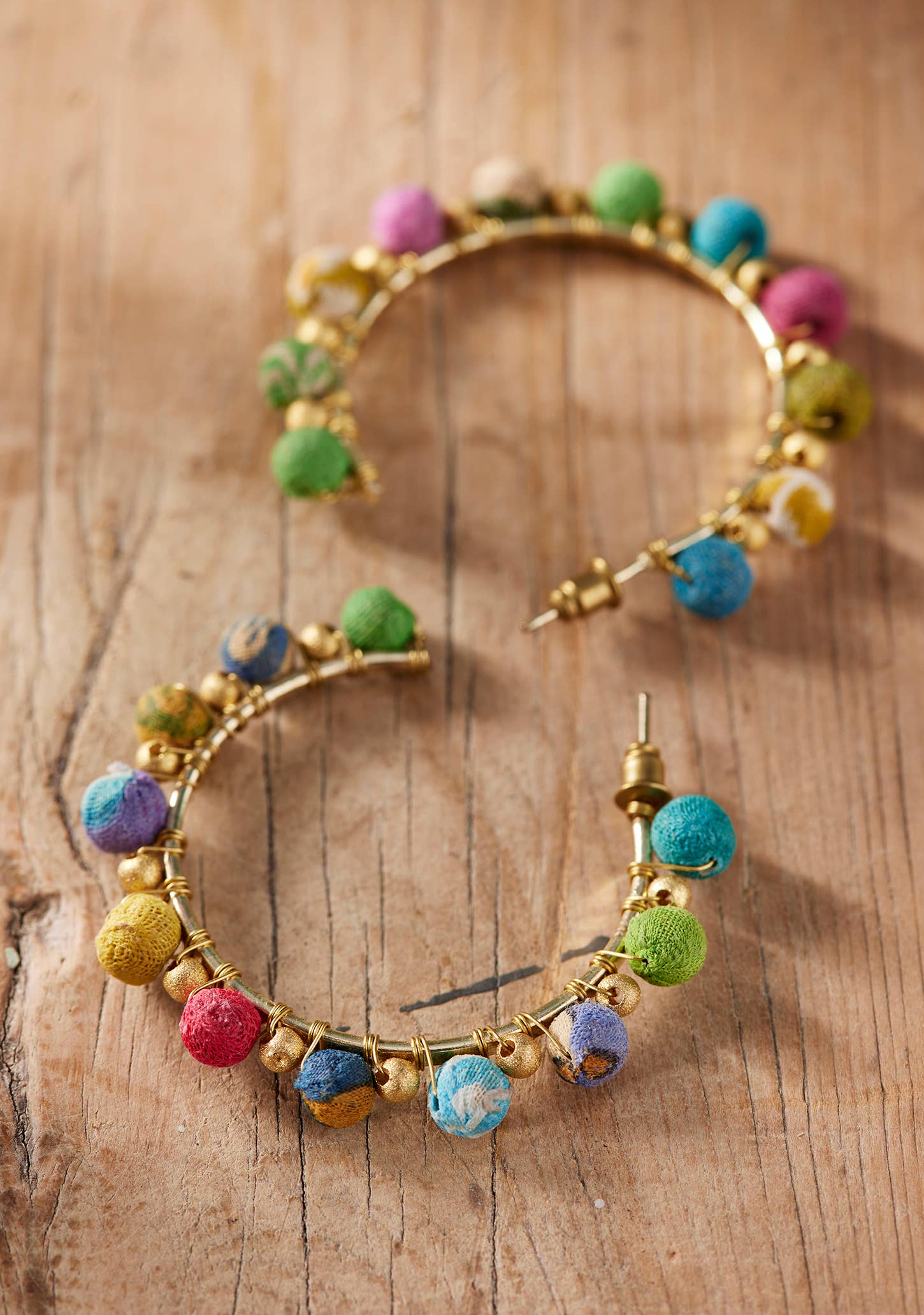 Recycled Sari Bead Hoop Earrings