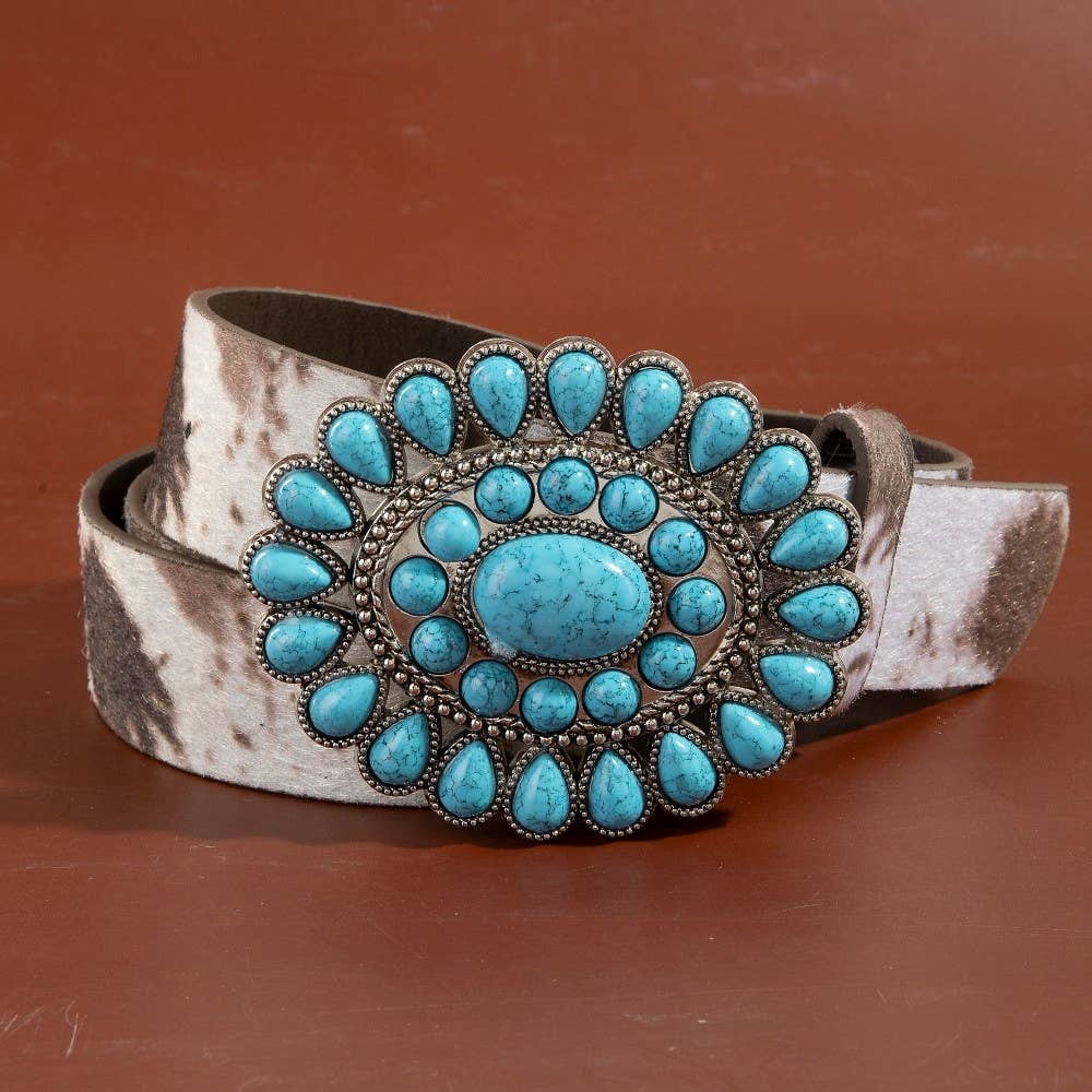 Western Concho Turquoise Stone Buckle Belt: DCO