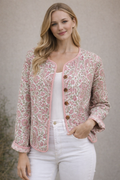 Pink/Green Floral wood block printed reversible jacket with wooden buttons, 100% cotton, hand printed by amazingly talented artisans in Jaipur.