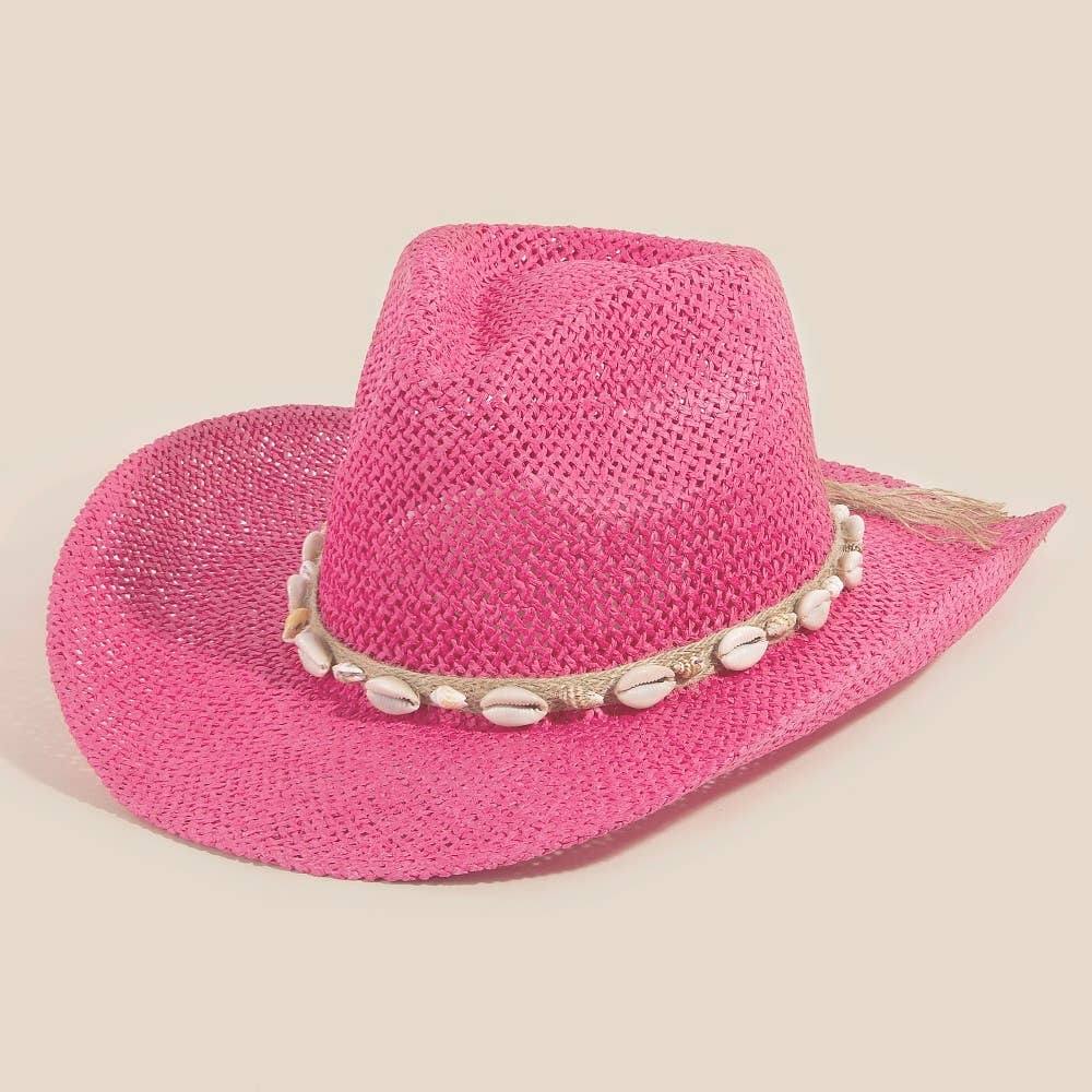 Straw Weave Cowrie Shell Rope Strap Cowboy Hat: IV