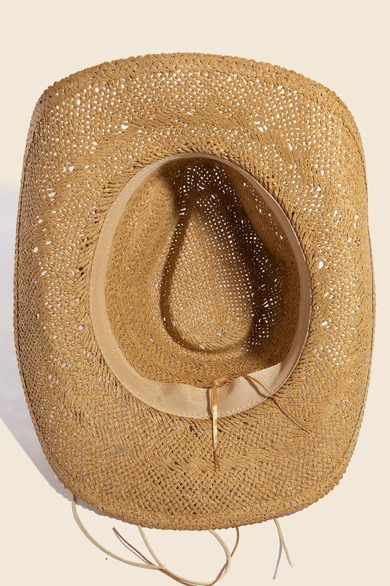 Mixed Beaded And Rope Western Fedora Straw Hat: KA