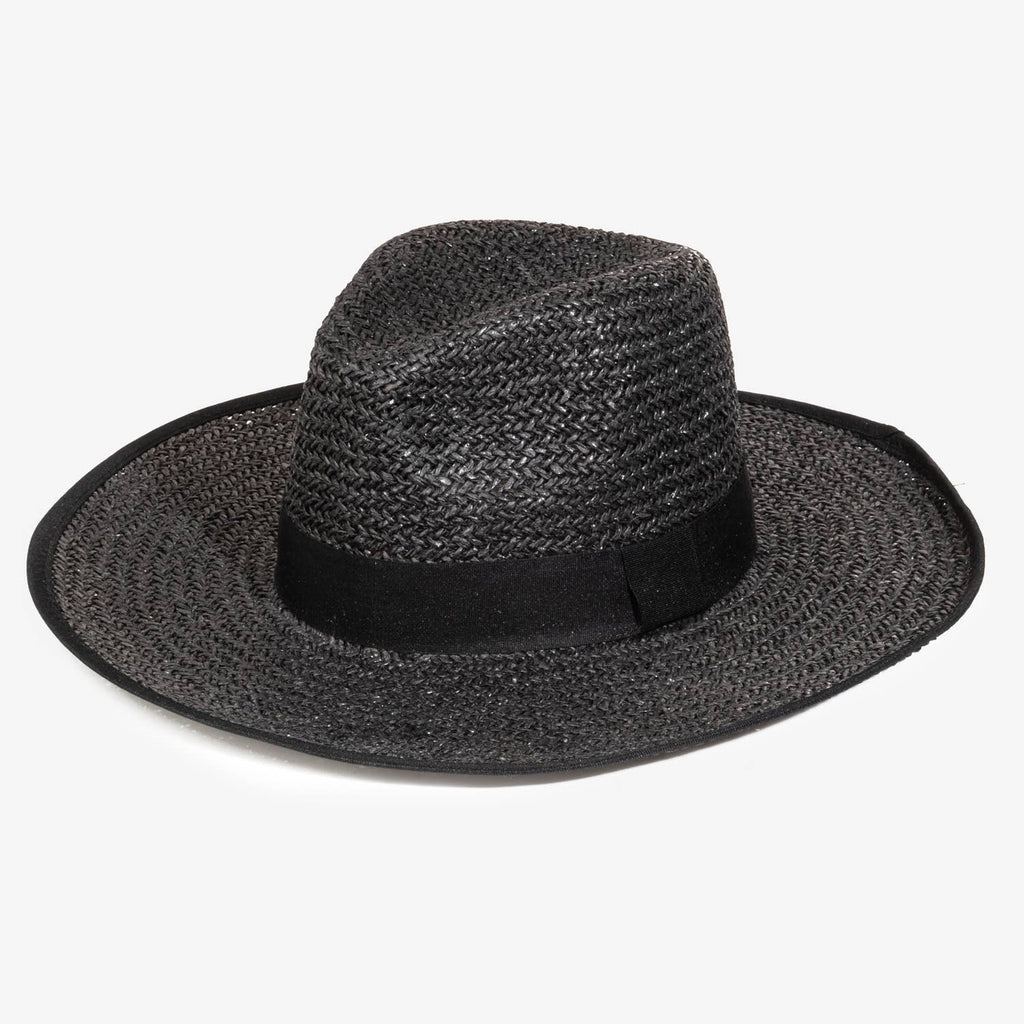 Straw Braided Ribbon Band Fedora Hat: BK
