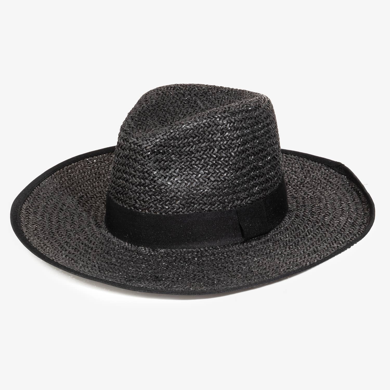 Straw Braided Ribbon Band Fedora Hat: BK