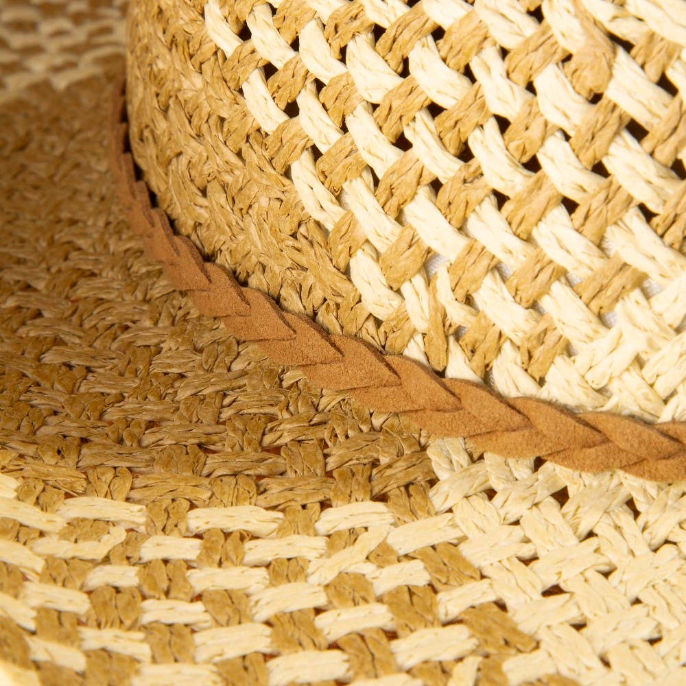 Two Tone Straw Braided Patches Cowboy Hat: KA