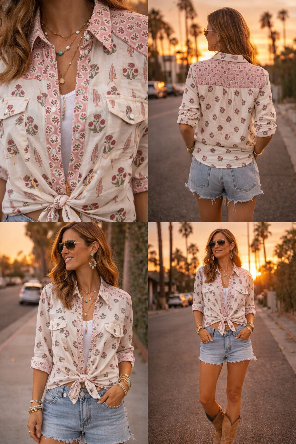 Long sleeve western style shirt in cotton voile, with a beautiful wood block print