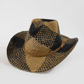 Two Tone Straw Braided Patches Cowboy Hat: KA