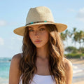 Turquoise Wood Bead Band Natural Straw Hat: BE