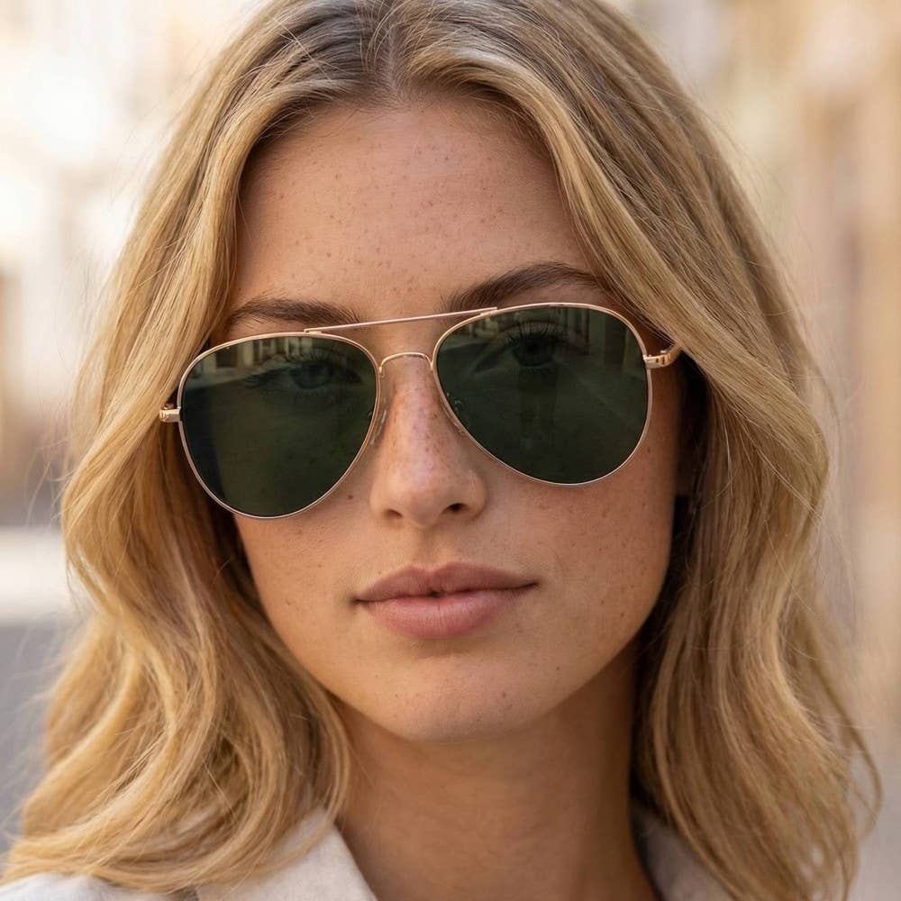 Double Bridge Aviator Sunglasses: ASSORTED